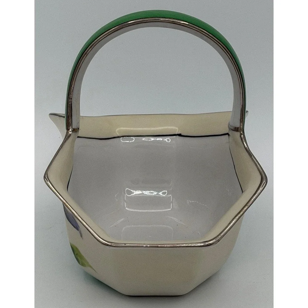 Noritake Trinket Basket Hand Painted Flower Gold Trim Art Deco Vintage EUC